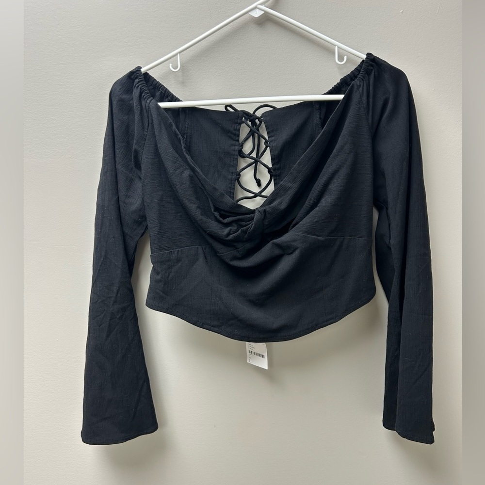 Free‎ People Women’s Looking Back Lace Up Black Long Sleeve